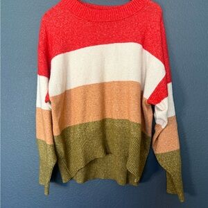 a new day Women's Striped Sweater - Red, White, Orange, Green